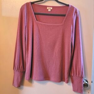 A.N.A. Pink Lantern Long Sleeve Square Neck Ribbed Sweater - Medium